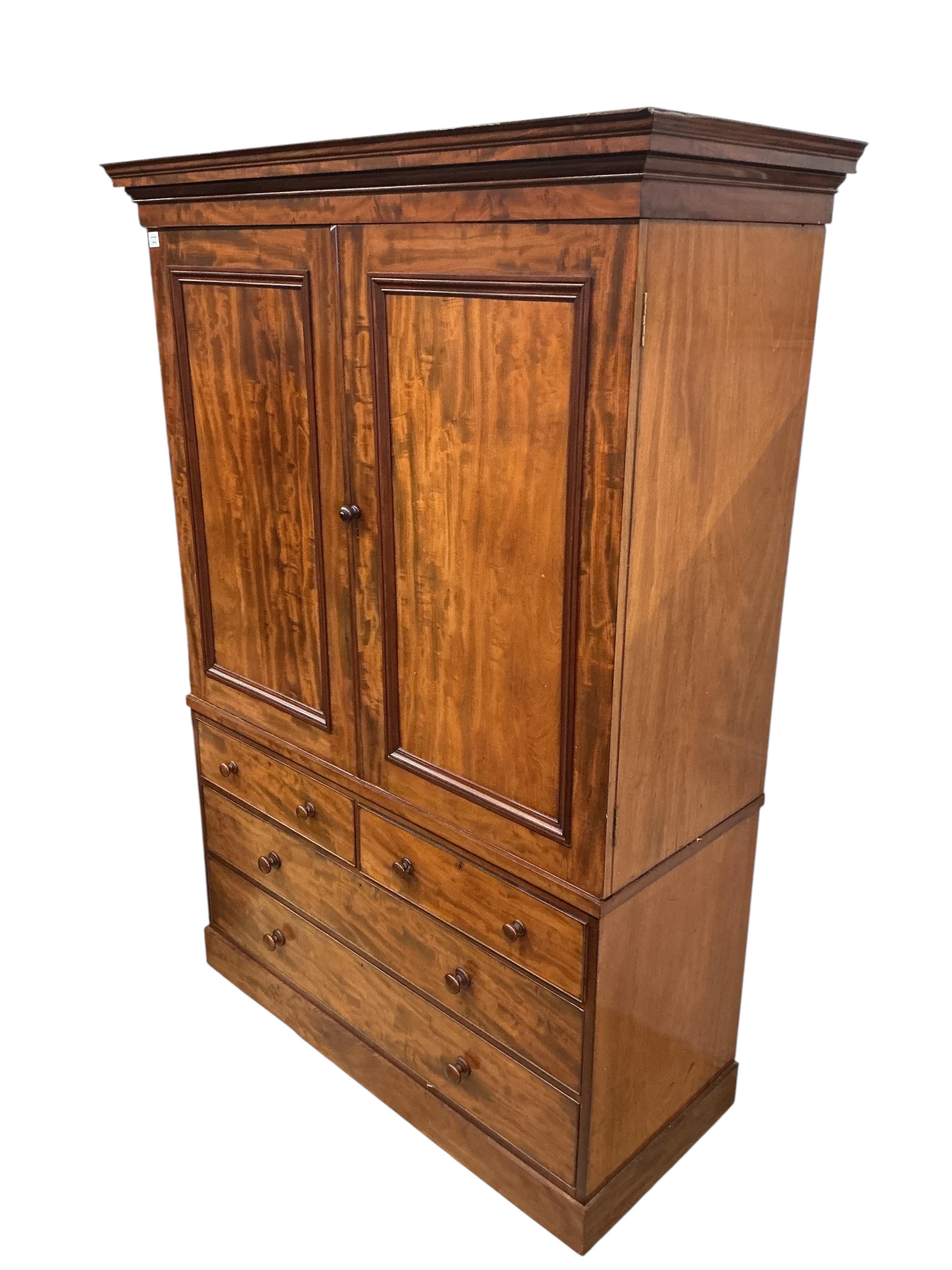 A Victorian mahogany linen press, Cope and Collinson locks, width 150cm, depth 60cm, height 214cm